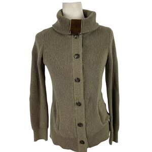 LRL Ralph Lauren Brown Sweater Cardigan Suede Elbow Patches S Horse Head Button